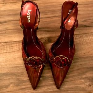 Red high heels shoes. HYPE  very unique HAND CRAFTED.  Italian